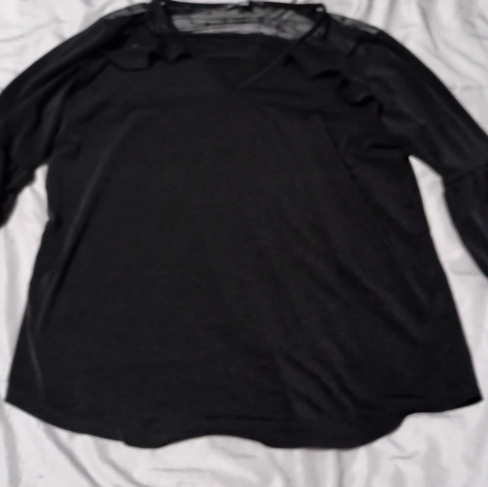 Adrianna Papell Blouse Top Women's Sz Small Black Polka‎ Dots Sheer Business...